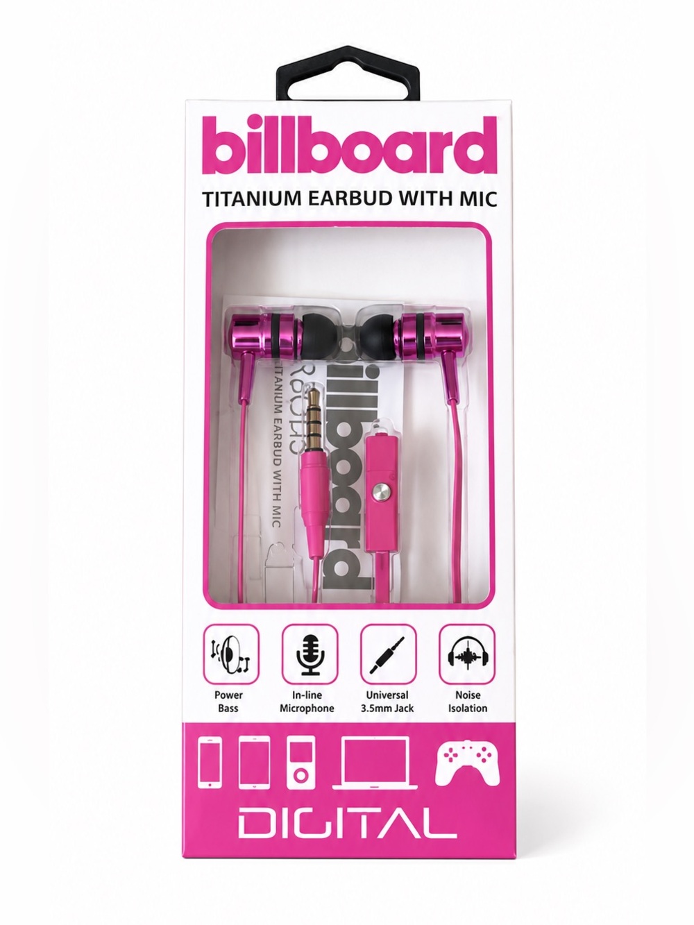 billboard Pink Titanium Earbuds with Mic